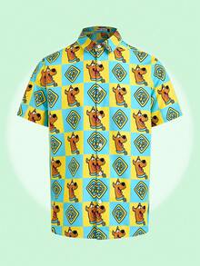 SCOOBY-DOO X SHEIN Áo sơ mi nam tay ngắn kẻ sọc ôm vừa vặn - màu xanh lá - Xem 6