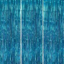 3pcs/Set 100*200cm Gold Tassel Ribbon, Shiny Metallic Texture Design, Suitable For Photography Studio Props, Birthday Party, Bridal Shower, Wedding Decoration, Backdrop, Party Decoration, Photo Booth Props - Lake Blue - View 10