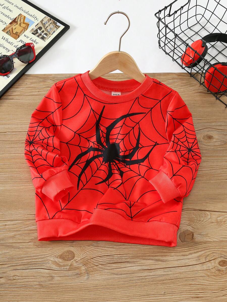 SHEIN Young Boy Spider Print Long Sleeve Casual Sweatshirt - Multicolor - View 1
