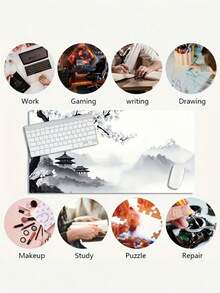 1PC Large Traditional Chinese Style Gaming Mouse Pad Black White Ink Wash Scenery Non Slip Rubber Durable Desk Mat For Office Gamers Gift - Multicolor - View 7