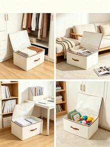 2 Packs Zippered Fabric Storage Box, Foldable & Washable Closet Organizer, With Handle (Beige) - Beige - View 6