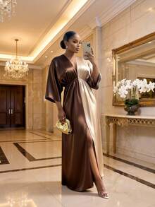 SHEIN Lady Plus Size Elegant Party Colorblock Patchwork Dress - Multicolor - View 4