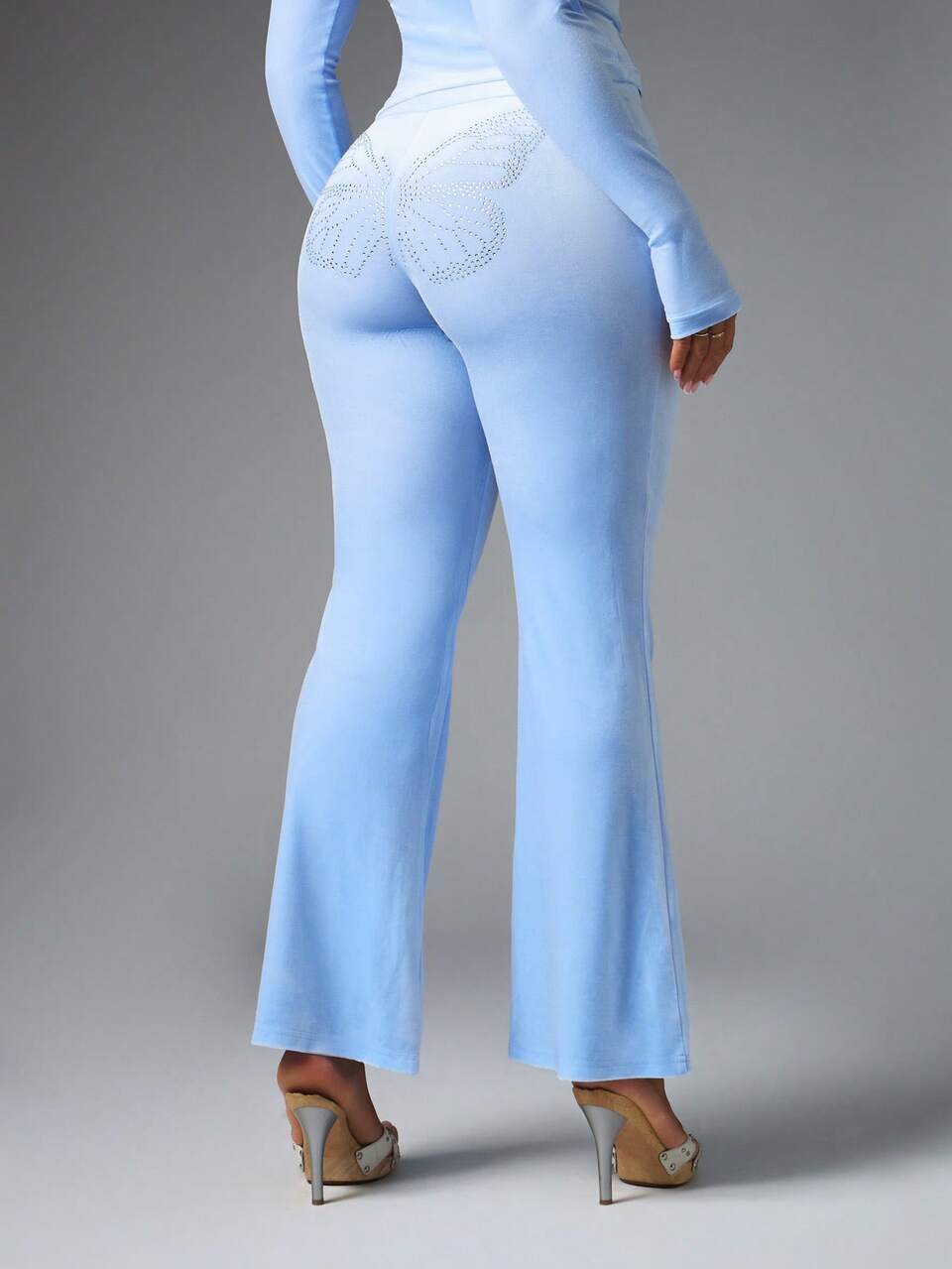 BABYPHAT Velvet Flare Pants With Rhinestone Butterfly Bum Print And Brand Logo Detail For Fall Winter Occasions