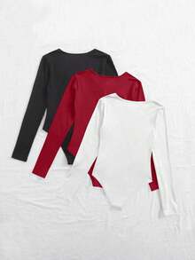 SHEIN Unity 女款純色休閒百搭日常長袖連身衣 - 彩色 - 查看 3