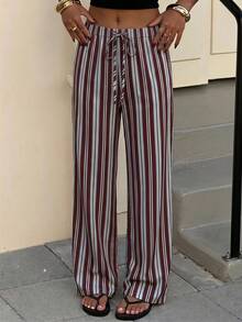 Muchica Women's Casual Loose Full Print Wide Leg Thin Straight Pants Suitable For Summer Holiday Vacation Light Blue - Multicolor - View 3