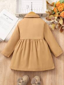 SHEIN Elladie kids 1件少女冬季大衣，卡其色，保暖內裡，風衣領，雙排扣，時尚夾克，適合日常休閒穿著 - 卡其色 - 查看 2