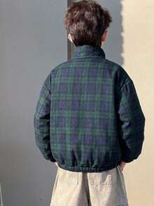 Dazy Kids Plaid Collar Thick Autumn/Winter Jacket Cool Tween Boy Cotton Padded - Blue - View 2
