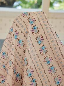 CottageSlumber Plus Size Bubble Crinkle Ditsy Floral Lapel Short Sleeve Long Pants Pajama Set Night Pink Floral Summer - Apricot - View 5