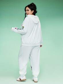 SCOOBY-DOO X SHEIN Plus Size Y2K Dressy Casual Set: Star Great Dane Print Drawstring Hooded Sweatshirt And Jogger Pants, Long Sleeve, Autumn White Formal - White - View 2