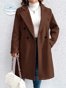 Elenzga Plus Size Women's Solid Color Fashion Versatile Daily Wear Overcoat - Brown - View 1