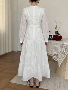 DAZY Autumn Casual French Romantic Elegant Wedding Lace White Women's Long Dress Garden Party Vacation - Pearl White - View 2