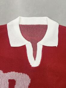 Manfinity LEGND Camiseta de punto de manga corta con contraste de color para hombre - Rojo - Ver 3