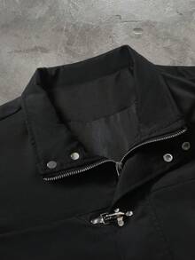 PAVTROS Men's Casual Daily Set With Long Sleeve Jacket And Pants With Buckle - Black - View 3