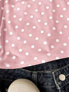 SHEIN 少女夏季休閒波點印花掛脖背心上衣 - 粉色 - 查看 7