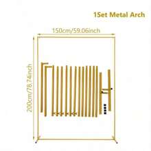 1Set Heavy-Duty Background Stand With Base, Gold Portable Adjustable Tube And Hanging Background Stand Kit, Square Metal Arch Party Frame, Suitable For Wedding Venue Decoration, - gold - View 5