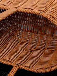 1PC Wicker Bamboo Handled Basket Durable Breathable EasyCarry For Outdoor Picnic Beach Market Shopping Garden Party Essential MustHave - Brown - View 4