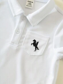 2pcs/Set Baby Boy Cute Casual Versatile Knit POLO Shirt And Anchor Pattern Elastic Waist Shorts Set, Suitable For Birthday Party, Evening Party, Performance, Wedding, Full Moon, Baptism, 1st Birthday Celebration And Baby Shower - White - View 4
