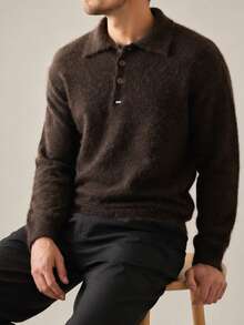 Manfinity Homme Suéter de punto suave con cuello vuelto, marrón oscuro moteado, estilo urbano para otoño e invierno, ideal para fiestas y festivales - Café integral - Ver 5