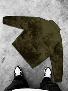 Manfinity Roghcode Chaqueta casual de manga larga con cremallera delantera y estampado de personajes para hombres - Verde militar - Ver 2