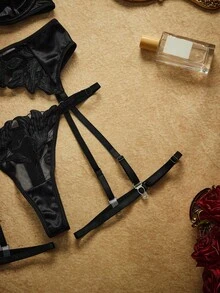 PinupPomp 5件套女士性感外出内衣套装 - 黑色 - 查看 4