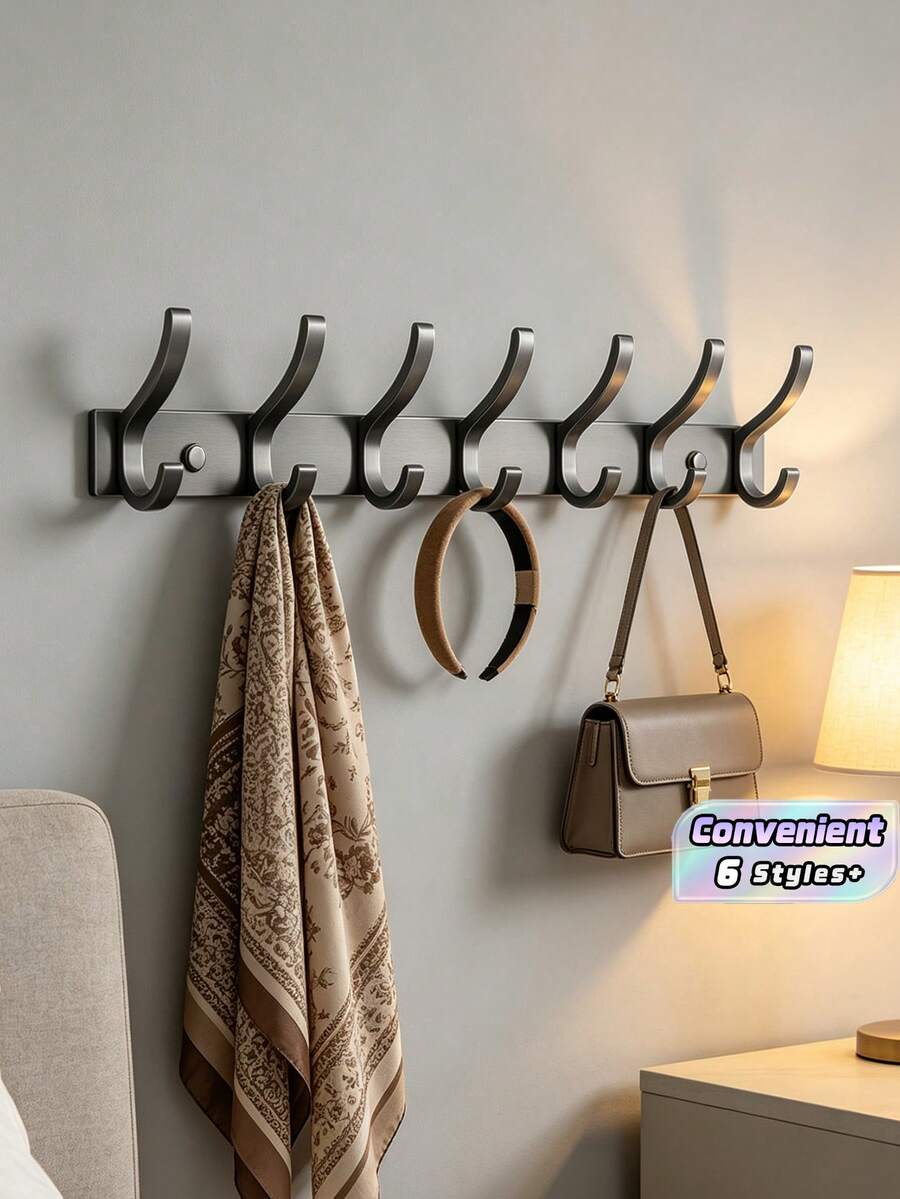 1PC Punch-Free Over Door Wall Mount Clothes Hanger Hooks, Strong Load Bearing Adhesive Rack For Entryway Hallway, Multi-Purpose Organizer For Hanging Clothes Hats - Multicolor - View 1