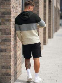 Sorvial Sudadera con capucha con bloques de color y detalles de parches con cordón para hombre, para otoño e invierno - Multicolor - Ver 2