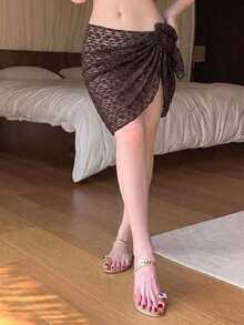 DAZY 女款度假海灘蕾絲罩衫裙 - 棕色 - 查看 4