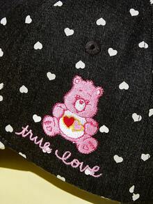 SHEIN X Care Bears 時尚經典休閒甜美基礎百搭運動粉色可愛熊女士棒球帽 防曬遮陽 日常穿搭 立體版 禮物 - 黑色 - 查看 4