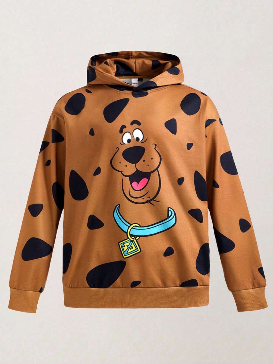 SCOOBY-DOO X SHEIN هوديي كرتوني يوحي بطبعة كلب دالماتي، للخريف، ملابس علوية بأكمام طويلة، مناسب للجنسين - بني - مشاهدة 1