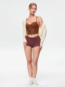 Bonmuse French Retro Brown Lace Halter Corset, Fishbone Waist Cincher Bust Enhancer Sexy Corset - Brown - View 7