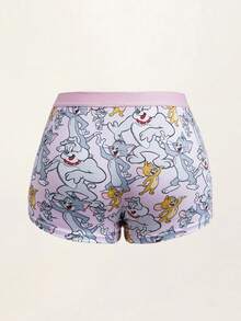 TOM & JERRY X SHEIN 女款字母卡通印花休閒平底短褲 - 粉色 - 查看 2