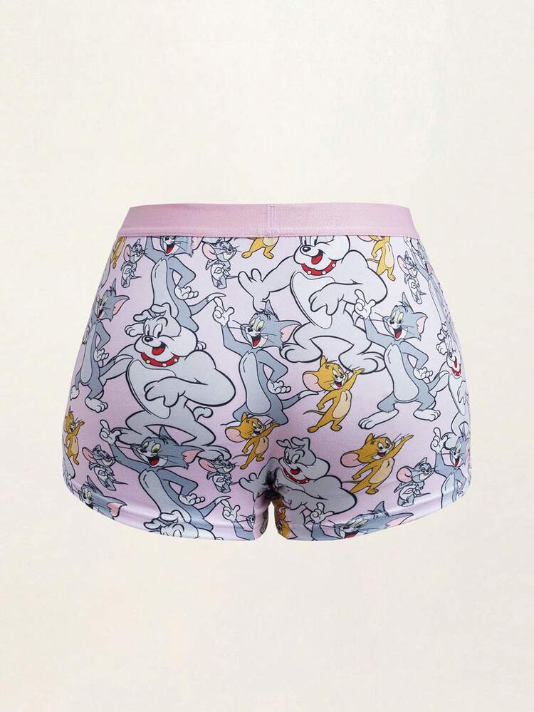 TOM & JERRY X SHEIN Women's Letter Cartoon Print Casual Flat Shorts - Pink - View 2