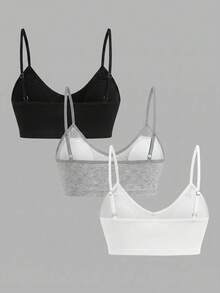 SHEIN 3pcs Tween Girls' Simple Basic V-Neck Padded & Breathable Lingerie Set White - Multicolor - View 2