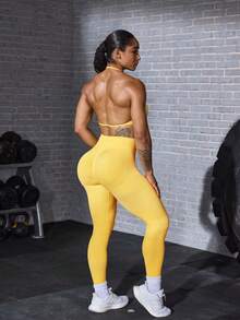 Solea Cove Women's Backless Halter Top & Leggings Outdoor Set - Yellow - View 2
