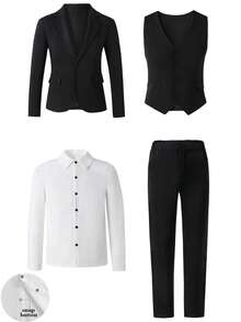 Teen Boys Gentleman Suit, Loose Preppy Casual, For Back‑To‑School, Outdoor, Daily - Black - View 9