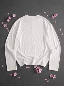 ROMWE MEN Anime Men's Printed Pattern Henley Neck Loose Long Sleeve T-Shirt - White - View 2