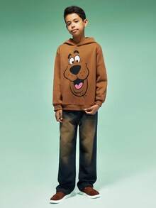 SCOOBY-DOO X SHEIN Tween Boy Cartoon Dog 3D Ear Design Loose Fit Warm Fleece Sweatshirt, Autumn/Winter - Brown - View 8