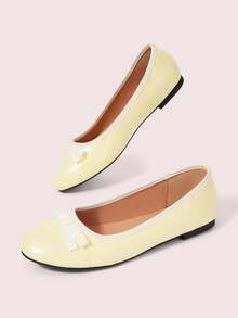 CUCCOO DOLLMOD Ladies, Milk Yellow, Ballet Flats, Round Toe Ribbon Bow, Commuter Versatile Daily Casual Women's Shoes Fall Shoes - cream yellow - View 4