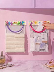 Care Bear X Joivida 1 pièce Sac de rangement pliable avec ruban adhésif magique ours arc-en-ciel mignon, respirant, grande capacité, pliable pour chaussettes, déchets, voyage, idéal pour la maison, le dortoir, les voyages, un cadeau mignon pour un anniversaire ou une fête - Multicolore - Voir 1