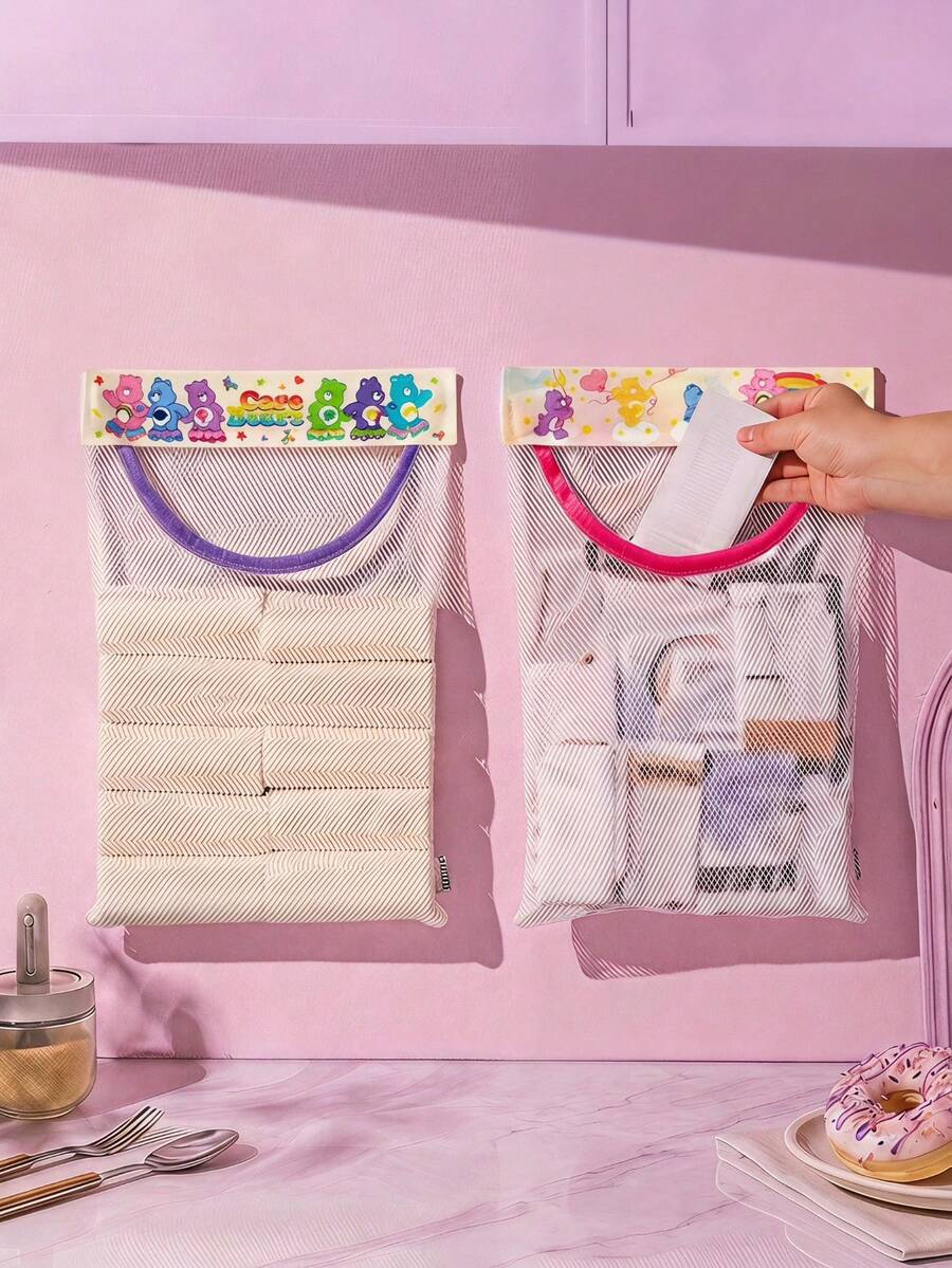 Care Bear X Joivida 1 pièce Sac de rangement pliable avec ruban adhésif magique ours arc-en-ciel mignon, respirant, grande capacité, pliable pour chaussettes, déchets, voyage, idéal pour la maison, le dortoir, les voyages, un cadeau mignon pour un anniversaire ou une fête - Multicolore - Voir 1