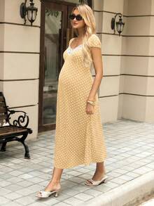 SHEIN 孕婦時尚法式蕾絲拼接白色度假洋裝 夏季婚禮賓客雞尾酒會優雅星空風 - 彩色 - 查看 3