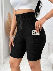 SHEIN Lady 女款素色休閒百搭日常出遊緊身底層短褲 - 黑色 - 查看 3