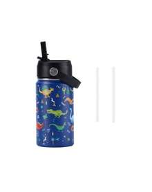 1Pc 12oz Stainless Steel Cup With Handle, Cute Cartoon Pattern Double-Layer Water Cup With Lid And Straw, Suitable For Outdoor, Camping, Travel - Multicolor - View 9
