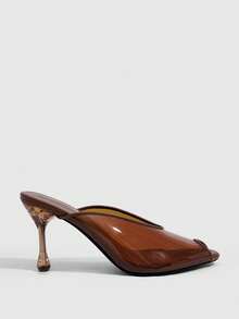 CUCCOO SZL Women's Fashion And Elegance Banquet Stiletto Transparent Heel Round Toe Peep Toe Rear Mules Women's Sandals - Camel - View 2