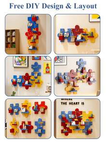 1 Set Colorful Puzzle Piece Pegboard Wall Organizer, Interlockable Plastic Hole Board Storage Rack With Hooks Shelves Bins, DIY Assemble Modular Wall Display Shelf For Stationery Decor Small Items, Space-Saving Kids Room Bedroom Wall Storage Decor - color - View 8