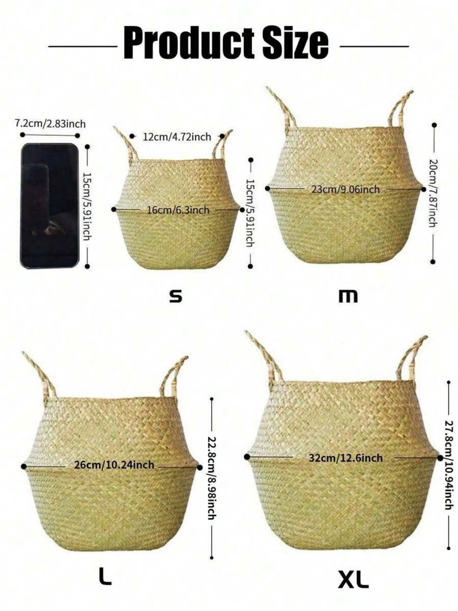 1PC NaturalWicker Handwoven Basket ReinforcedFrame WaterproofLining Round MultiPurpose Storage For PottedPlant LivingRoom Blanket Farmhouse Shelf Boho PlantStand Rustic HomeDecor Porch Accent Spring Summer Fall Winter - multicolor - View 1