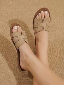 Styleloop European And American Style, Hollow Slippers Women's Summer New Flat Bottom Outer Wear Versatile Beach Vacation Leisure Sandals - Apricot - View 8