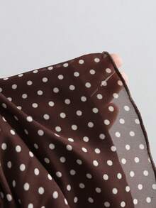 Sweetra Autumn/Winter New Fashion Design Rose Flower Ribbon Decor French Sweet Brown Polka Dot Chiffon Flowy Lightweight Vacation Long Sleeve Short Dress For Women - Brown - View 4