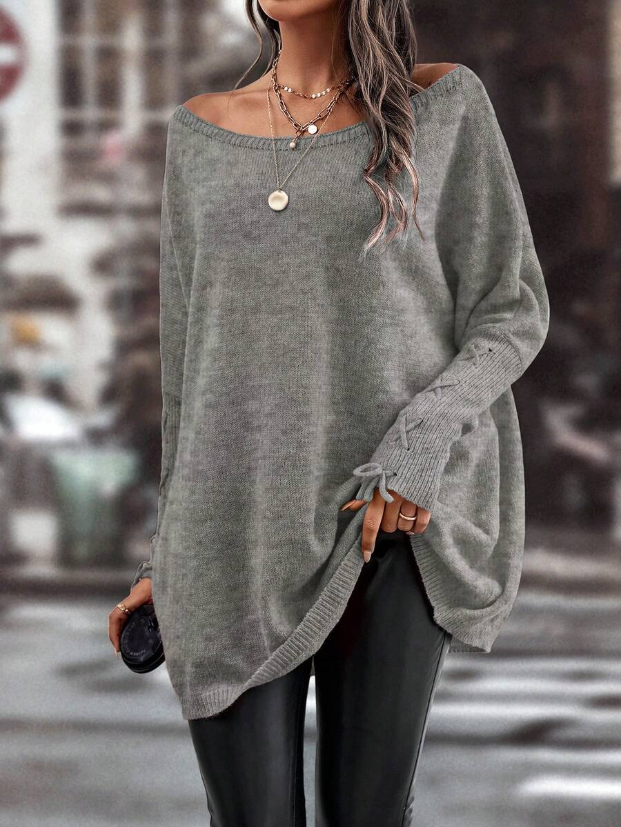 Elafinee Women's Solid Color Casual Versatile Daily Pullover Sweater - Grey - View 1