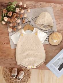 SHEIN Vintaside Kids 女嬰純色休閒百搭日常穿著針織連身衣 - 米色 - 查看 4
